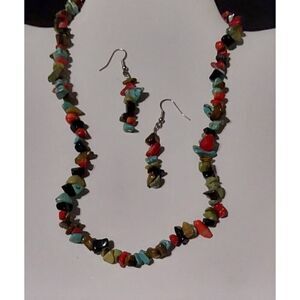 New Genuine Multi Gemstone Strand Necklace & Earring Set